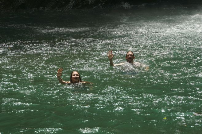 Me in the waterfall pool with dad